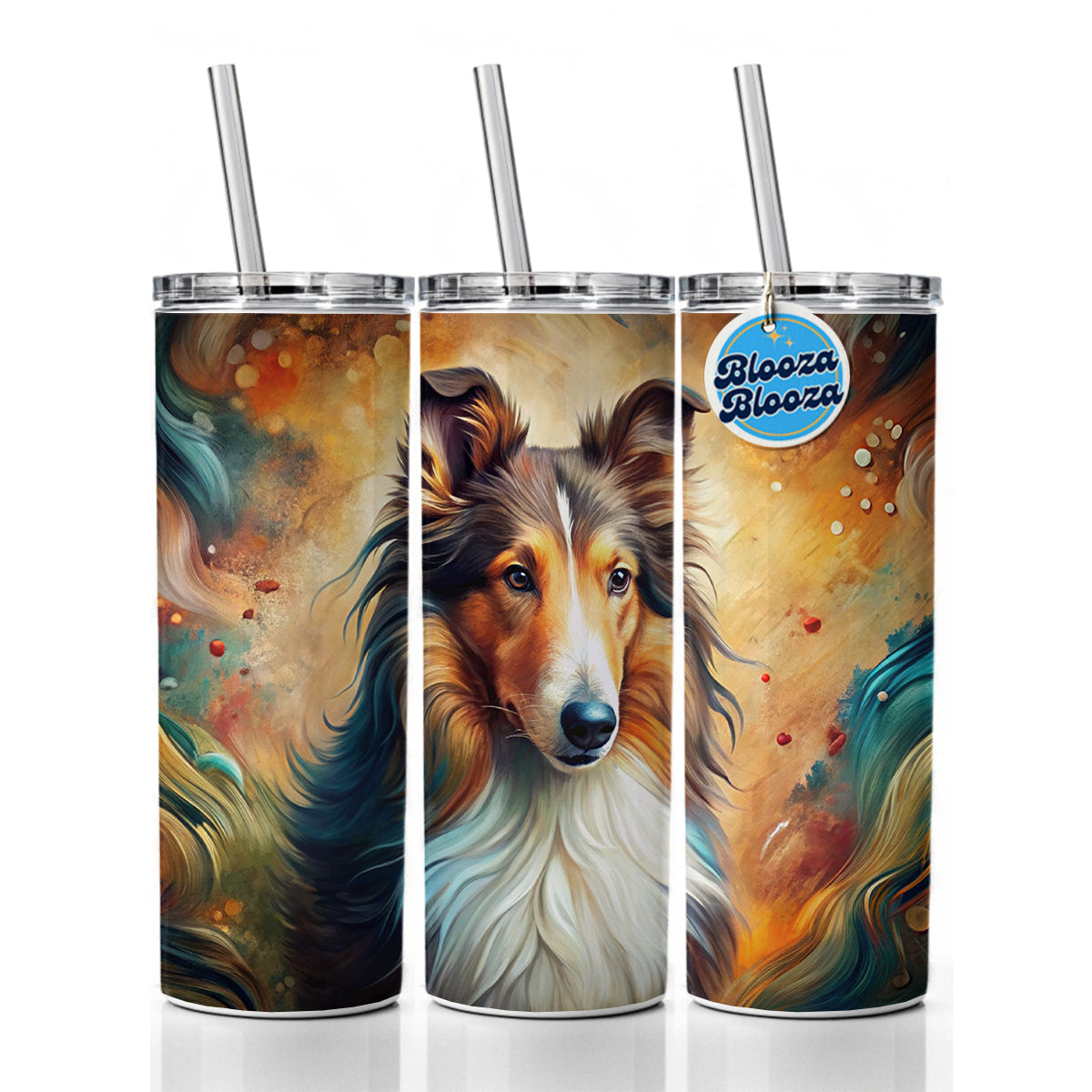 Collie Dog Abstract Art Skinny Tumbler 20oz with Straw Insulated Water Bottle Gift