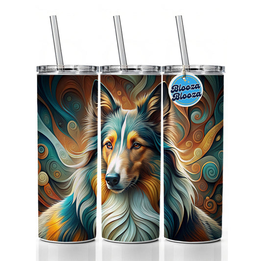Collie Dog Abstract Stylized Art Skinny Tumbler 20oz with Straw Insulated Water Bottle Gift