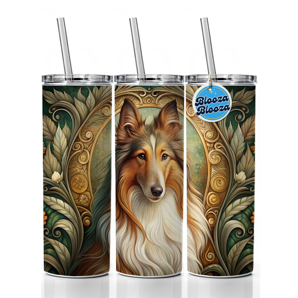 Collie Dog Art Nouveau Skinny Tumbler 20oz with Straw Insulated Water Bottle Gift