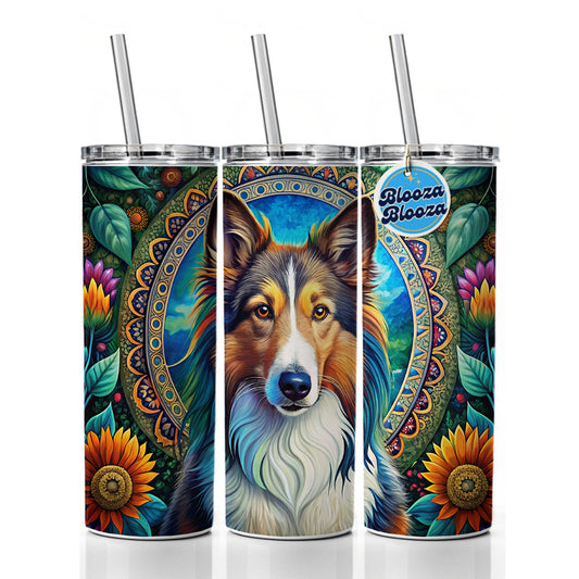 Collie Dog Bohemian Art Skinny Tumbler 20oz with Straw Insulated Water Bottle Gift
