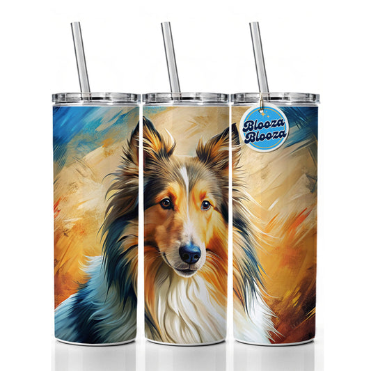 Collie Dog Expressionism Art Skinny Tumbler 20oz with Straw Insulated Water Bottle Gift