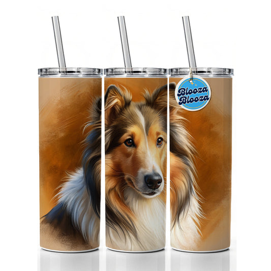 Collie Dog Illustration Skinny Tumbler 20oz with Straw Insulated Water Bottle Gift