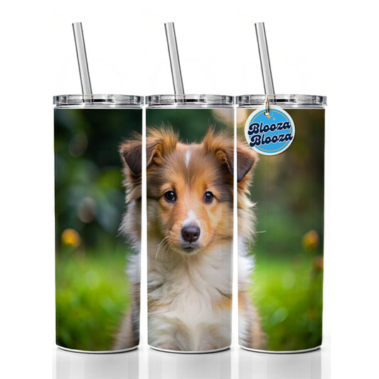Collie Dog Puppy Photo Skinny Tumbler 20oz with Straw Insulated Water Bottle Gift