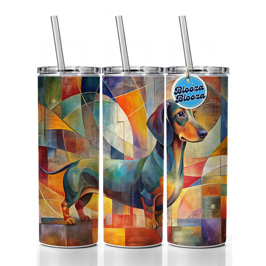 Dachshund Dog Abstract Art Skinny Tumbler 20oz with Straw Insulated Water Bottle Gift