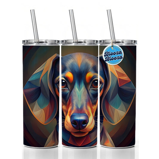Dachshund Dog Abstract Stylized Art Skinny Tumbler 20oz with Straw Insulated Water Bottle Gift