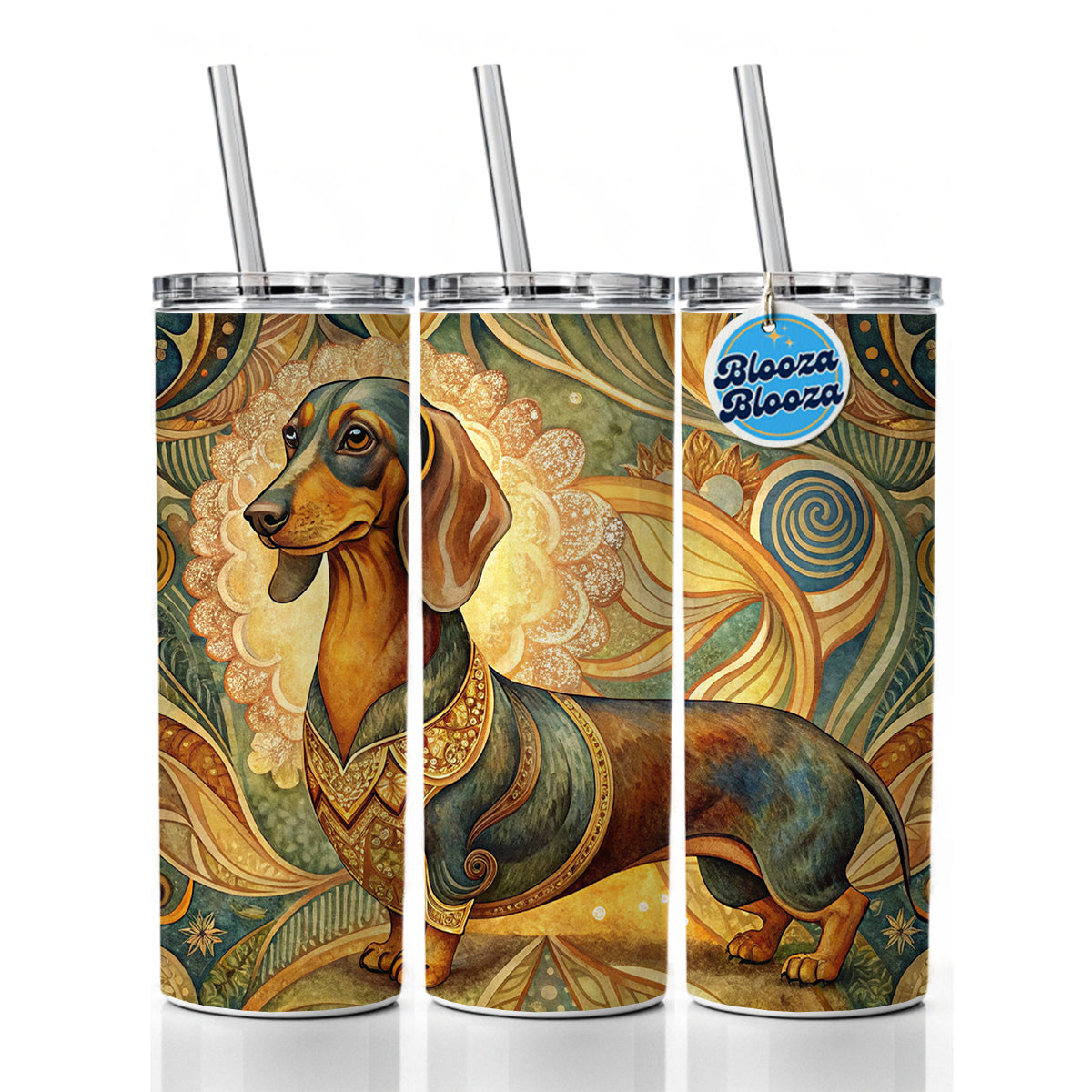Dachshund Dog Art Nouveau Skinny Tumbler 20oz with Straw Insulated Water Bottle Gift