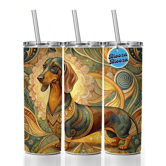Dachshund Dog Art Nouveau Skinny Tumbler 20oz with Straw Insulated Water Bottle Gift