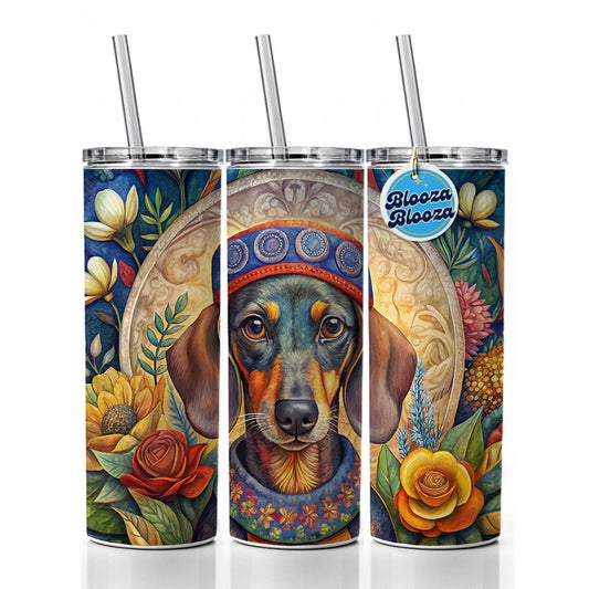 Dachshund Dog French Bohemian Art Skinny Tumbler 20oz with Straw Insulated Water Bottle Gift