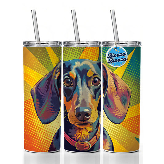 Dachshund Dog Pop Art Skinny Tumbler 20oz with Straw Insulated Water Bottle Gift