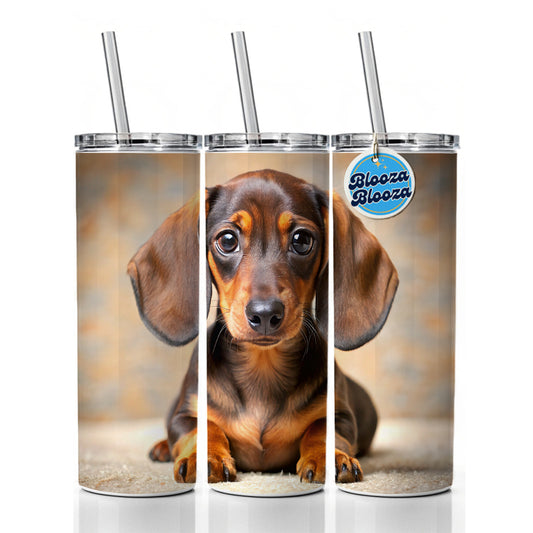 Dachshund Dog Puppy Photo Skinny Tumbler 20oz with Straw Insulated Water Bottle Gift