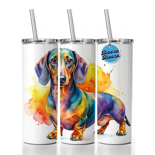Dachshund Dog Watercolor Style Skinny Tumbler 20oz with Straw Insulated Water Bottle Gift