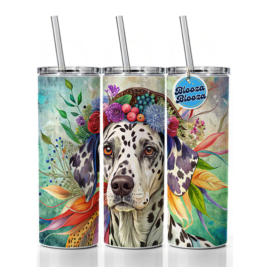 Dalmatian Dog French Bohemian Art Skinny Tumbler 20oz with Straw Insulated Water Bottle Gift