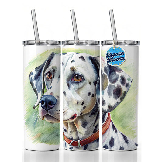 Dalmatian Dog Illustration Skinny Tumbler 20oz with Straw Insulated Water Bottle Gift