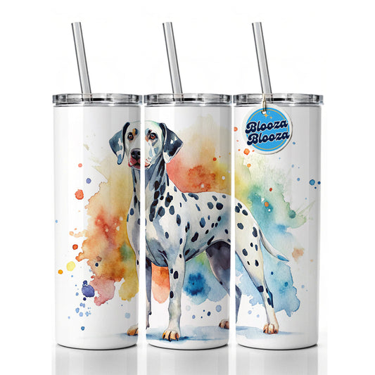 Dalmatian Dog Watercolor Style Skinny Tumbler 20oz with Straw Insulated Water Bottle Gift