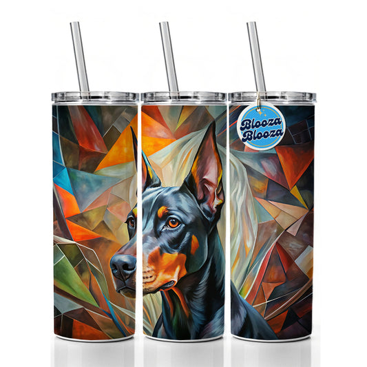 Doberman Pinscher Dog Abstract Art Skinny Tumbler 20oz with Straw Insulated Water Bottle Gift