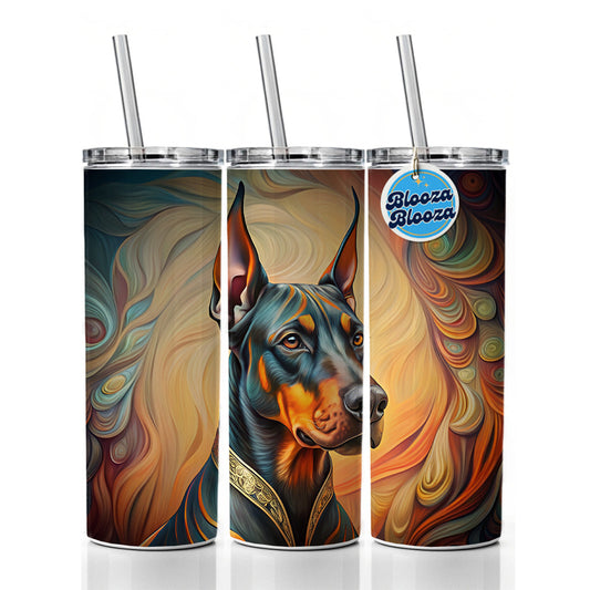 Doberman Pinscher Dog Art Nouveau Skinny Tumbler 20oz with Straw Insulated Water Bottle Gift