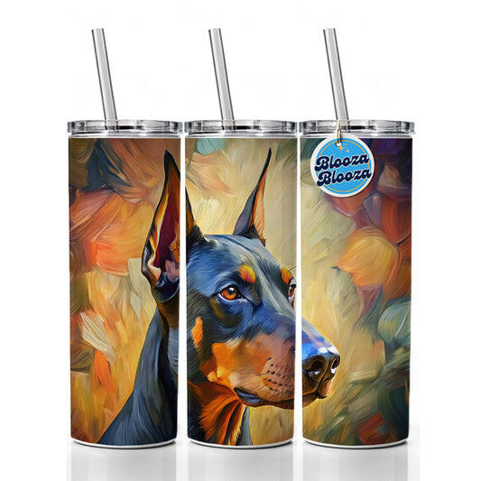Doberman Pinscher Dog Expressionism Art Skinny Tumbler 20oz with Straw Insulated Water Bottle Gift
