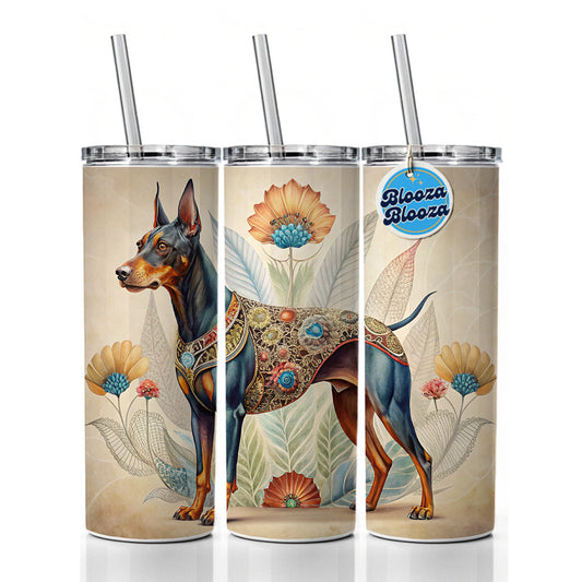 Doberman Pinscher Dog French Bohemian Art Skinny Tumbler 20oz with Straw Insulated Water Bottle Gift