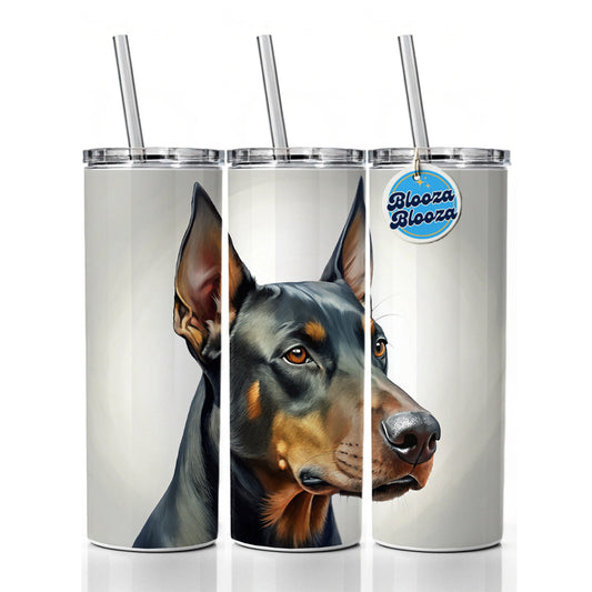 Doberman Pinscher Dog Illustration Skinny Tumbler 20oz with Straw Insulated Water Bottle Gift