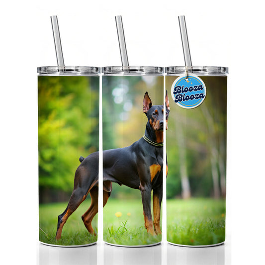 Doberman Pinscher Dog Photo Skinny Tumbler 20oz with Straw Insulated Water Bottle Gift