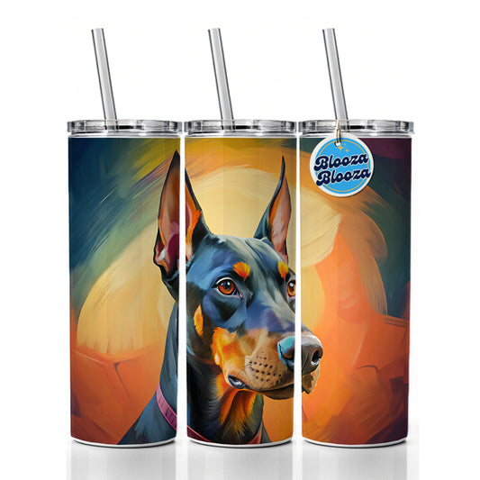Doberman Pinscher Dog Pop Art Skinny Tumbler 20oz with Straw Insulated Water Bottle Gift