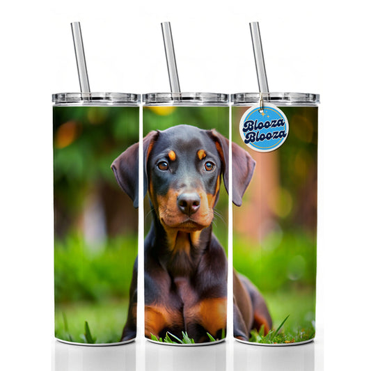 Doberman Pinscher Dog Puppy Photo Skinny Tumbler 20oz with Straw Insulated Water Bottle Gift