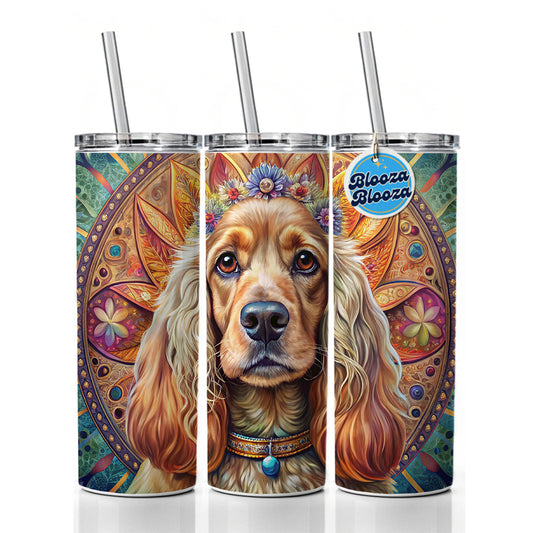 English Cocker Spaniel Dog Bohemian Art Skinny Tumbler 20oz with Straw Insulated Water Bottle Gift