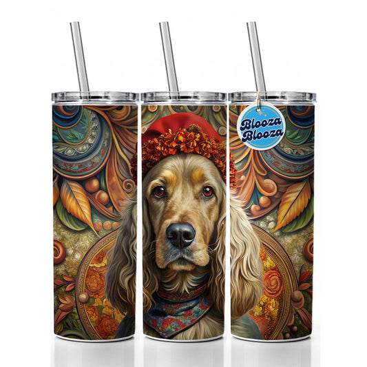 English Cocker Spaniel Dog French Bohemian Art Skinny Tumbler 20oz with Straw Insulated Water Bottle Gift