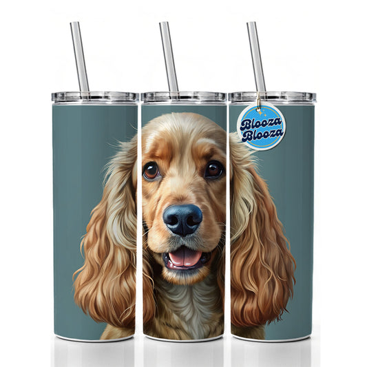 English Cocker Spaniel Dog Illustration Skinny Tumbler 20oz with Straw Insulated Water Bottle Gift