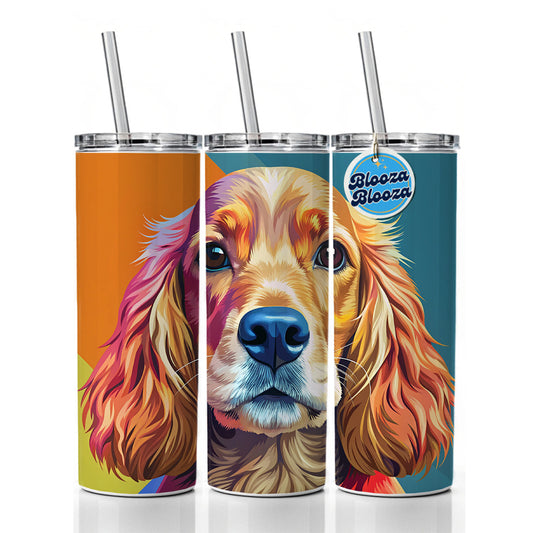 English Cocker Spaniel Dog Pop Art Skinny Tumbler 20oz with Straw Insulated Water Bottle Gift