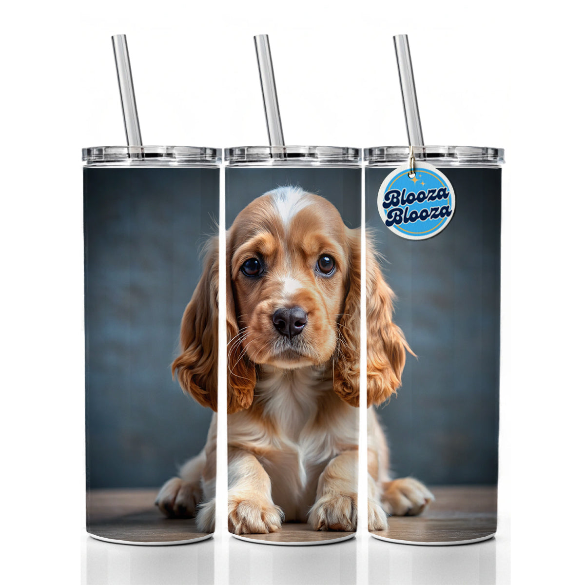 English Cocker Spaniel Dog Puppy Photo Skinny Tumbler 20oz with Straw Insulated Water Bottle Gift