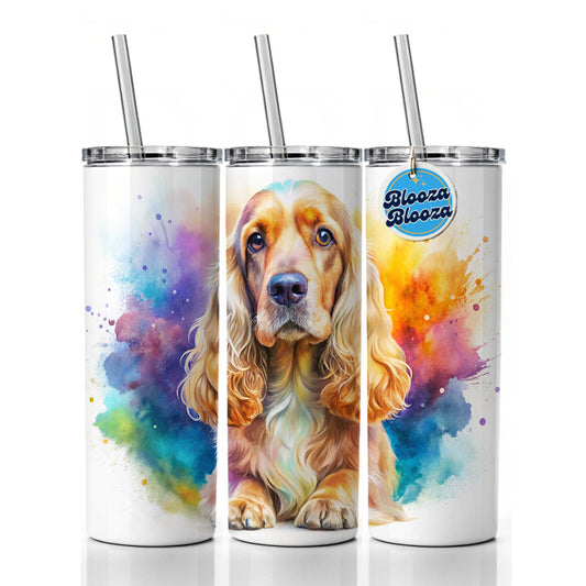 English Cocker Spaniel Dog Watercolor Style Skinny Tumbler 20oz with Straw Insulated Water Bottle Gift