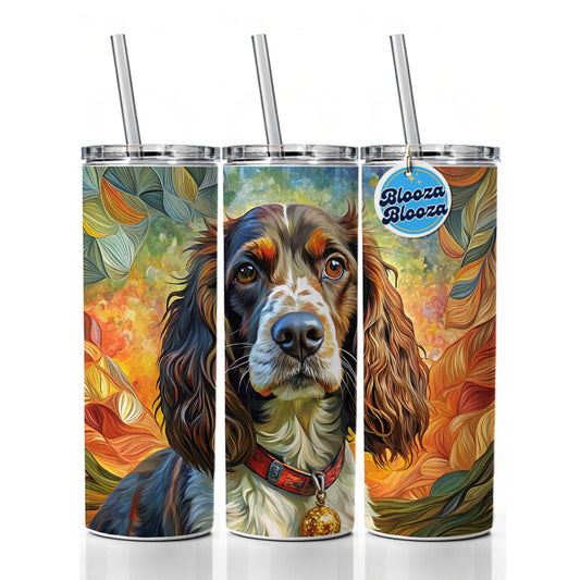 English Springer Spaniel Dog Bohemian Art Skinny Tumbler 20oz with Straw Insulated Water Bottle Gift