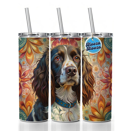 English Springer Spaniel Dog French Bohemian Art Skinny Tumbler 20oz with Straw Insulated Water Bottle Gift