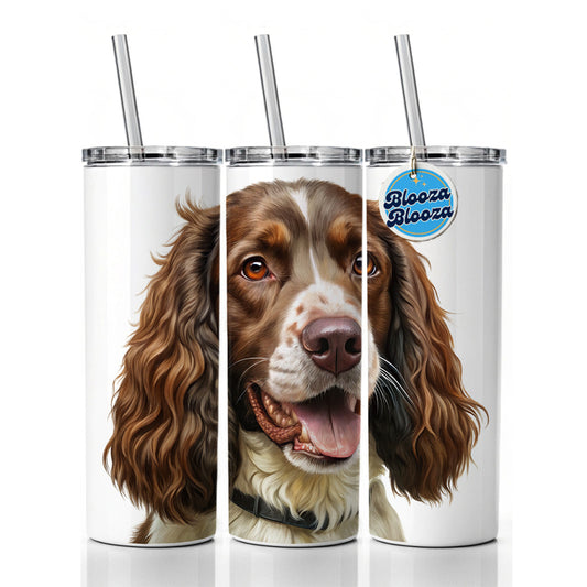English Springer Spaniel Dog Illustration Skinny Tumbler 20oz with Straw Insulated Water Bottle Gift