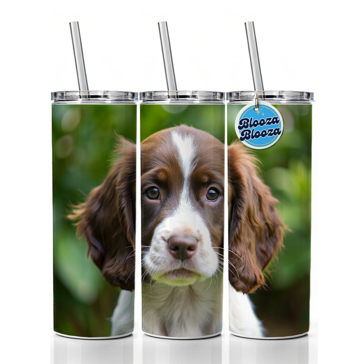 English Springer Spaniel Dog Puppy Photo Skinny Tumbler 20oz with Straw Insulated Water Bottle Gift