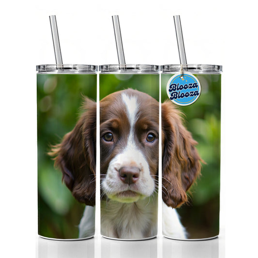 English Springer Spaniel Dog Puppy Photo Skinny Tumbler 20oz with Straw Insulated Water Bottle Gift