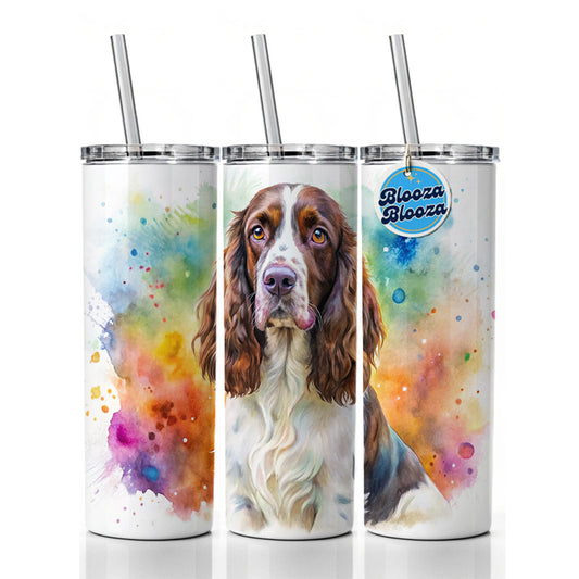 English Springer Spaniel Dog Watercolor Style Skinny Tumbler 20oz with Straw Insulated Water Bottle Gift