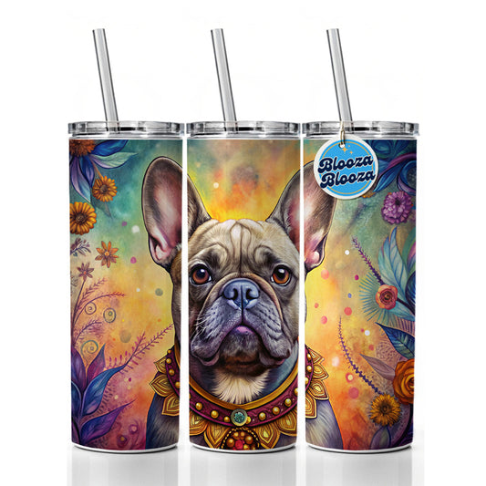 French Bulldog Frenchie Dog Bohemian Art Skinny Tumbler 20oz with Straw Insulated Water Bottle Gift