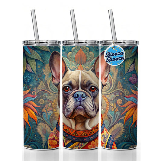 French Bulldog Frenchie Dog French Bohemian Art Skinny Tumbler 20oz with Straw Insulated Water Bottle Gift