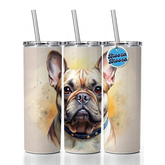French Bulldog Frenchie Dog Illustration Skinny Tumbler 20oz with Straw Insulated Water Bottle Gift