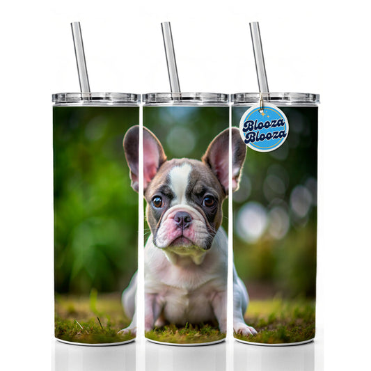 French Bulldog Frenchie Dog Puppy Photo Skinny Tumbler 20oz with Straw Insulated Water Bottle Gift