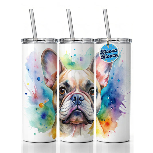 French Bulldog Frenchie Dog Watercolor Style Skinny Tumbler 20oz with Straw Insulated Water Bottle Gift