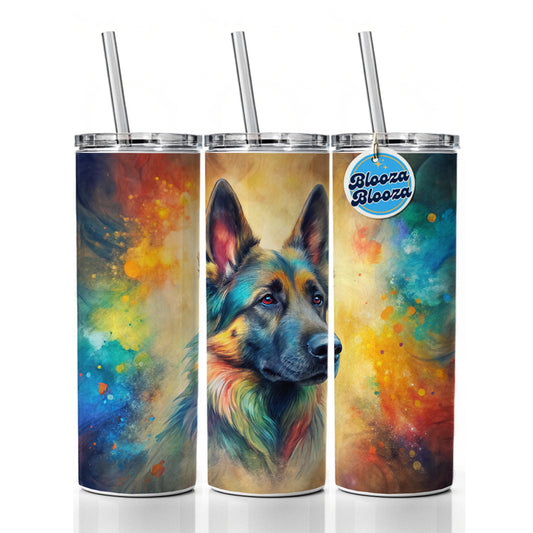 German Shepherd Dog Abstract Art Skinny Tumbler 20oz with Straw Insulated Water Bottle Gift
