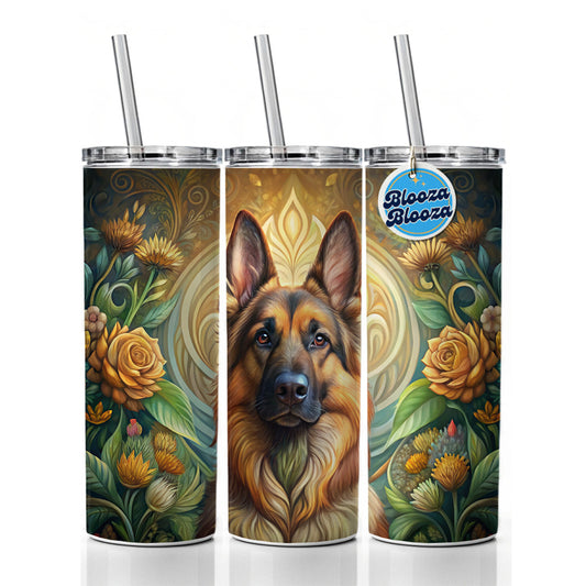German Shepherd Dog Art Nouveau Skinny Tumbler 20oz with Straw Insulated Water Bottle Gift