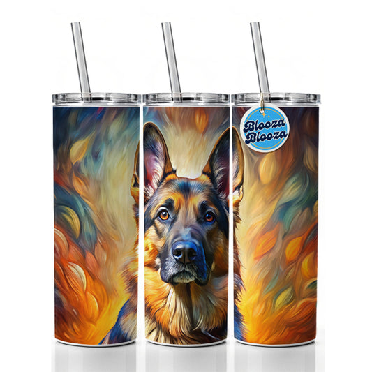 German Shepherd Dog Expressionism Art Skinny Tumbler 20oz with Straw Insulated Water Bottle Gift