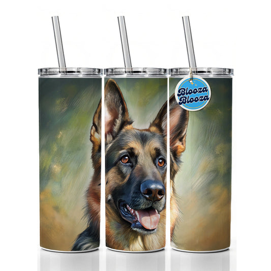 German Shepherd Dog Illustration Skinny Tumbler 20oz with Straw Insulated Water Bottle Gift