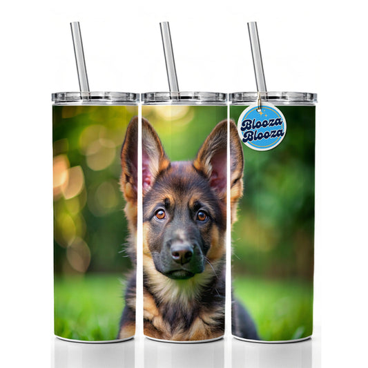 German Shepherd Dog Puppy Photo Skinny Tumbler 20oz with Straw Insulated Water Bottle Gift