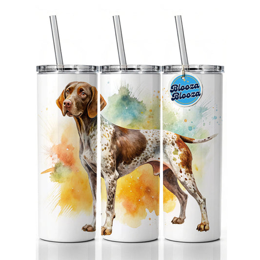 German Shorthaired Pointer Dog Watercolor Style Skinny Tumbler 20oz with Straw Insulated Water Bottle Gift
