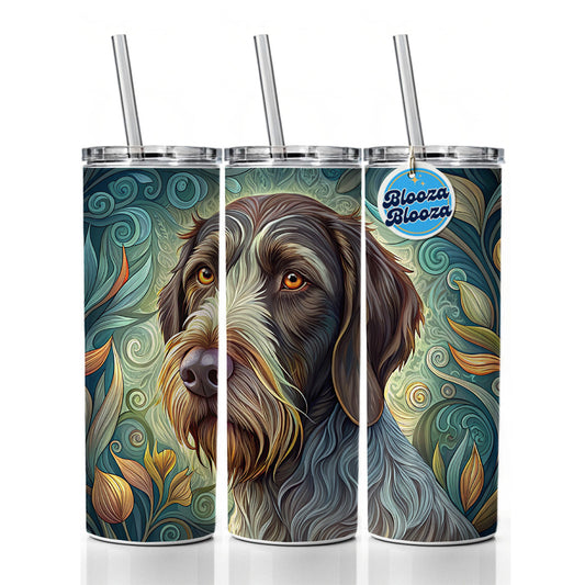 German Wirehaired Pointer Dog Art Nouveau Skinny Tumbler 20oz with Straw Insulated Water Bottle Gift